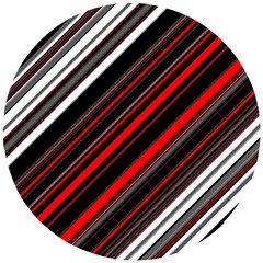 Red Black White Stripes Pattern Wooden Puzzle Round by SpinnyChairDesigns