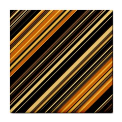 Black And Yellow Stripes Pattern Tile Coaster by SpinnyChairDesigns