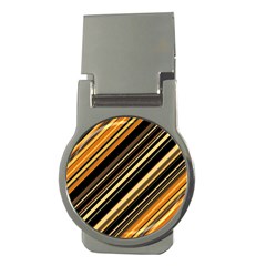 Black And Yellow Stripes Pattern Money Clips (round)  by SpinnyChairDesigns