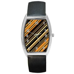 Black And Yellow Stripes Pattern Barrel Style Metal Watch by SpinnyChairDesigns