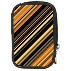 Black And Yellow Stripes Pattern Compact Camera Leather Case by SpinnyChairDesigns