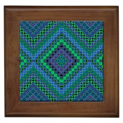 Blue Green Diamond Pattern Framed Tile by SpinnyChairDesigns