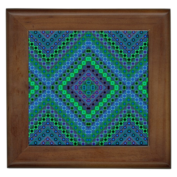 Blue Green Diamond Pattern Framed Tile