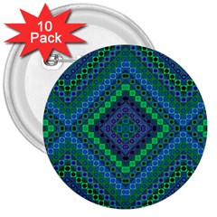 Blue Green Diamond Pattern 3  Buttons (10 Pack)  by SpinnyChairDesigns