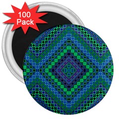 Blue Green Diamond Pattern 3  Magnets (100 Pack) by SpinnyChairDesigns