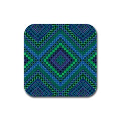 Blue Green Diamond Pattern Rubber Square Coaster (4 Pack)  by SpinnyChairDesigns