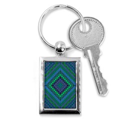 Blue Green Diamond Pattern Key Chain (rectangle) by SpinnyChairDesigns