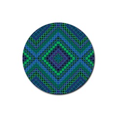 Blue Green Diamond Pattern Rubber Coaster (round)  by SpinnyChairDesigns