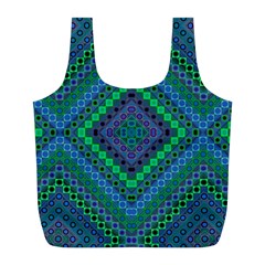 Blue Green Diamond Pattern Full Print Recycle Bag (l) by SpinnyChairDesigns