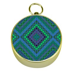 Blue Green Diamond Pattern Gold Compasses by SpinnyChairDesigns