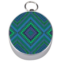 Blue Green Diamond Pattern Silver Compasses by SpinnyChairDesigns