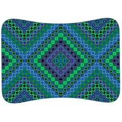 Blue Green Diamond Pattern Velour Seat Head Rest Cushion by SpinnyChairDesigns