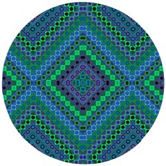 Blue Green Diamond Pattern Wooden Puzzle Round by SpinnyChairDesigns