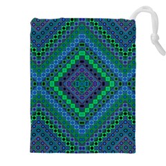 Blue Green Diamond Pattern Drawstring Pouch (4xl) by SpinnyChairDesigns