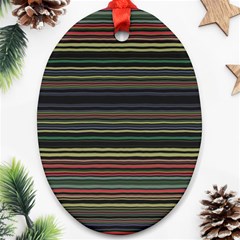 Dark Rust Red And Green Stripes Pattern Ornament (oval) by SpinnyChairDesigns