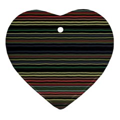 Dark Rust Red And Green Stripes Pattern Ornament (heart) by SpinnyChairDesigns