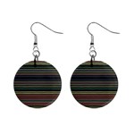 Dark Rust Red and Green Stripes Pattern Mini Button Earrings Front