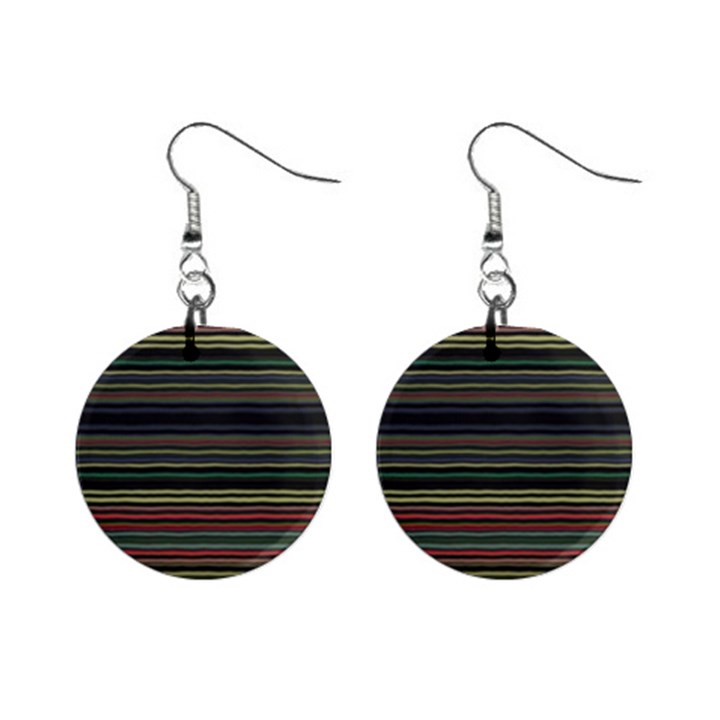 Dark Rust Red and Green Stripes Pattern Mini Button Earrings