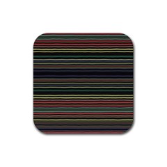 Dark Rust Red And Green Stripes Pattern Rubber Coaster (square)  by SpinnyChairDesigns