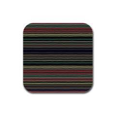 Dark Rust Red And Green Stripes Pattern Rubber Square Coaster (4 Pack)  by SpinnyChairDesigns