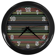 Dark Rust Red And Green Stripes Pattern Wall Clock (black) by SpinnyChairDesigns