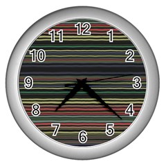 Dark Rust Red And Green Stripes Pattern Wall Clock (silver) by SpinnyChairDesigns