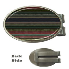 Dark Rust Red And Green Stripes Pattern Money Clips (oval)  by SpinnyChairDesigns