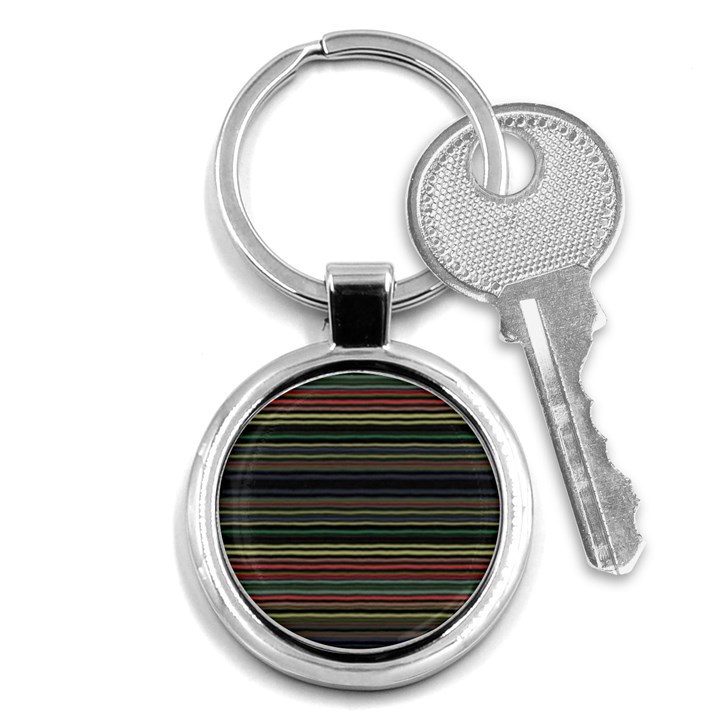 Dark Rust Red and Green Stripes Pattern Key Chain (Round)