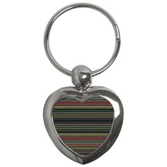 Dark Rust Red And Green Stripes Pattern Key Chain (heart) by SpinnyChairDesigns