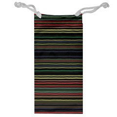 Dark Rust Red And Green Stripes Pattern Jewelry Bag by SpinnyChairDesigns