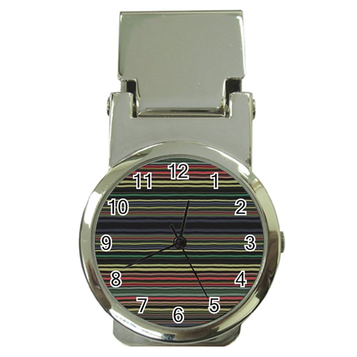 Dark Rust Red and Green Stripes Pattern Money Clip Watches