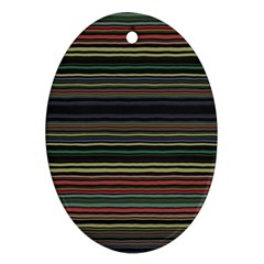 Dark Rust Red And Green Stripes Pattern Oval Ornament (two Sides) by SpinnyChairDesigns