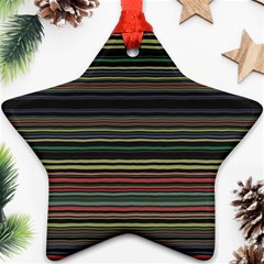 Dark Rust Red And Green Stripes Pattern Star Ornament (two Sides) by SpinnyChairDesigns