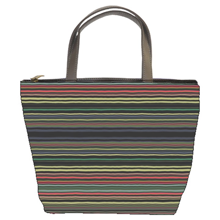 Dark Rust Red and Green Stripes Pattern Bucket Bag