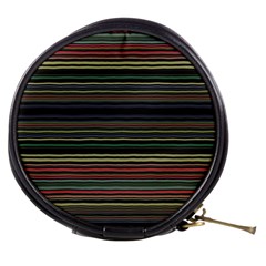 Dark Rust Red And Green Stripes Pattern Mini Makeup Bag by SpinnyChairDesigns