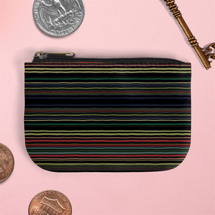 Dark Rust Red and Green Stripes Pattern Mini Coin Purse