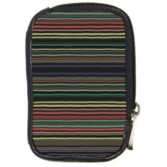 Dark Rust Red And Green Stripes Pattern Compact Camera Leather Case by SpinnyChairDesigns