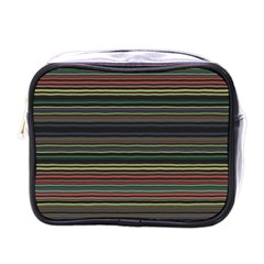 Dark Rust Red And Green Stripes Pattern Mini Toiletries Bag (one Side) by SpinnyChairDesigns