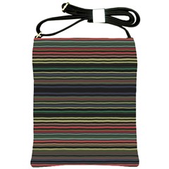 Dark Rust Red And Green Stripes Pattern Shoulder Sling Bag by SpinnyChairDesigns