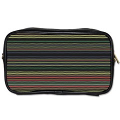 Dark Rust Red And Green Stripes Pattern Toiletries Bag (two Sides) by SpinnyChairDesigns