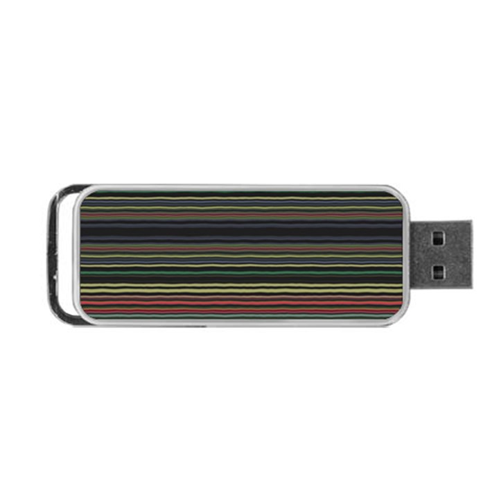 Dark Rust Red and Green Stripes Pattern Portable USB Flash (One Side)