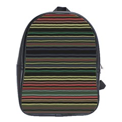 Dark Rust Red And Green Stripes Pattern School Bag (xl) by SpinnyChairDesigns