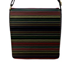 Dark Rust Red And Green Stripes Pattern Flap Closure Messenger Bag (l) by SpinnyChairDesigns