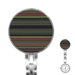 Dark Rust Red And Green Stripes Pattern Stainless Steel Nurses Watch by SpinnyChairDesigns