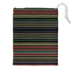 Dark Rust Red And Green Stripes Pattern Drawstring Pouch (4xl) by SpinnyChairDesigns