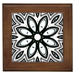 Black And White Floral Print Pattern Framed Tile by SpinnyChairDesigns