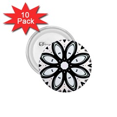 Black And White Floral Print Pattern 1 75  Buttons (10 Pack) by SpinnyChairDesigns