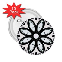 Black And White Floral Print Pattern 2 25  Buttons (10 Pack)  by SpinnyChairDesigns