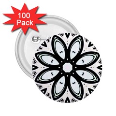 Black And White Floral Print Pattern 2 25  Buttons (100 Pack)  by SpinnyChairDesigns