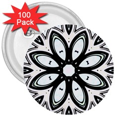 Black And White Floral Print Pattern 3  Buttons (100 Pack)  by SpinnyChairDesigns